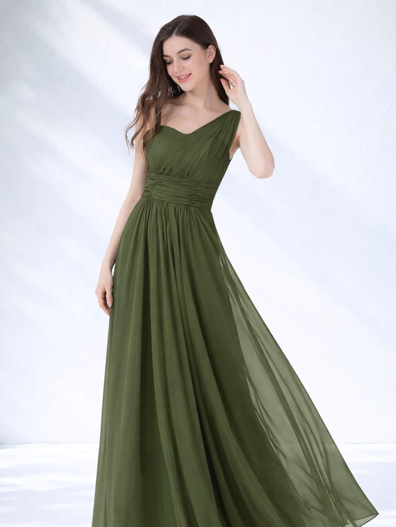 olive green one shoulder dress Samira - Olive, AU/UK 10 Flowy pleated fabrication One US 6 / green olive