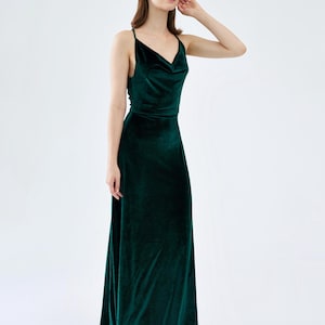 sleeveless green velvet dress Hunter Green Velvet Bridesmaid Dress Mermaid Floor-Length