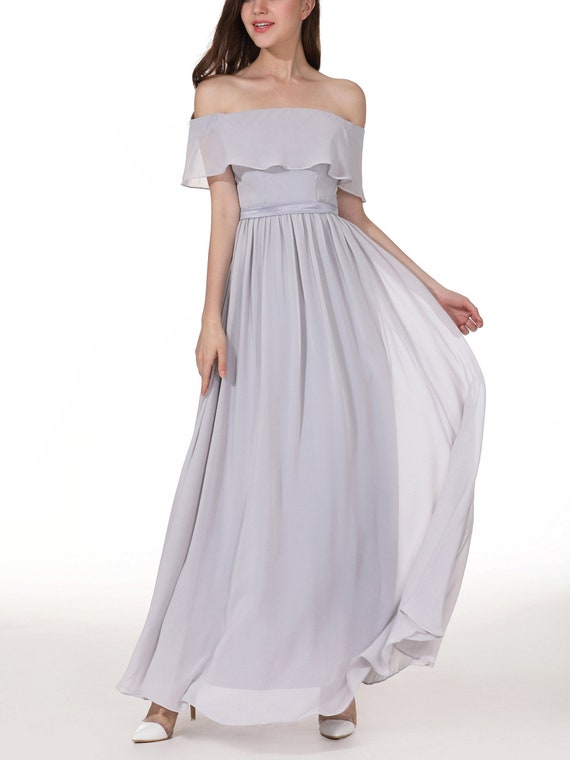 chiffon off shoulder bridesmaid dress