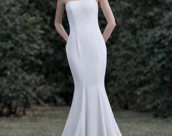 Mermaid Bridal Dress, Minimalist Wedding Dress, Strapless Reception Dress, Elopement Dress, Evening Dress, White Prom Dress