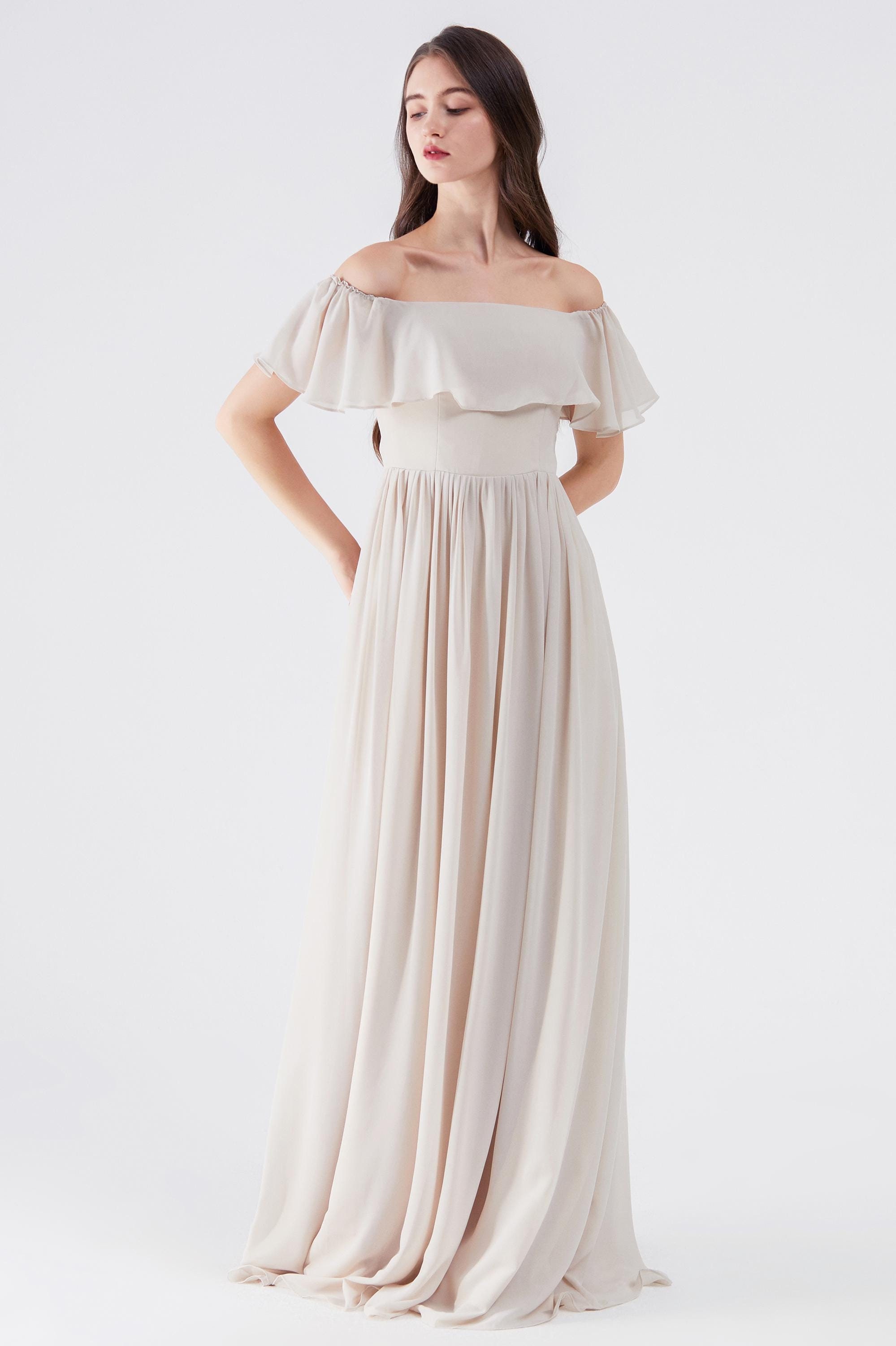 sachin and babi light blue dress Pink Chiffon Off Shoulder Maxi Dress With Ruffles – shopaleena main image 1