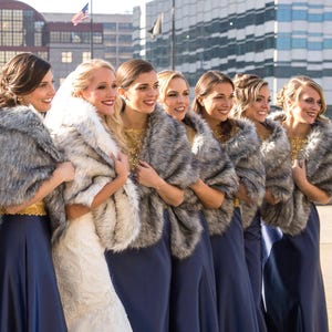 Silver Gray Faux Fur Shawl, Grey Faux Fur Wedding Stole, Bridesmaid Faux Fur Wrap, Bridal Coverup