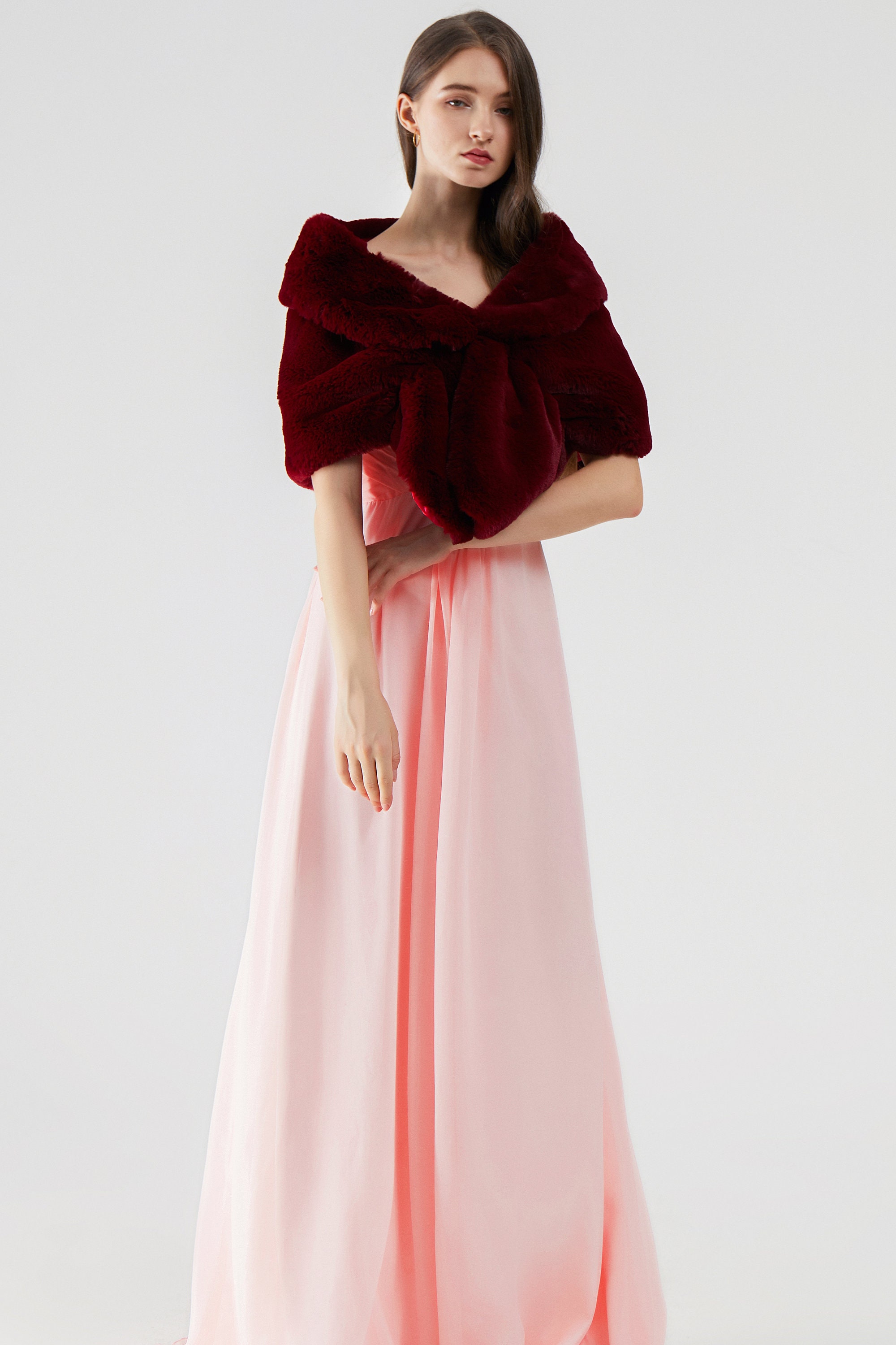 fur shawl with red dress