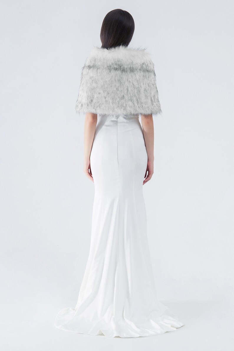 White Mixed With Blacktips Faux Fur Shawl for Wedding Party Etsy