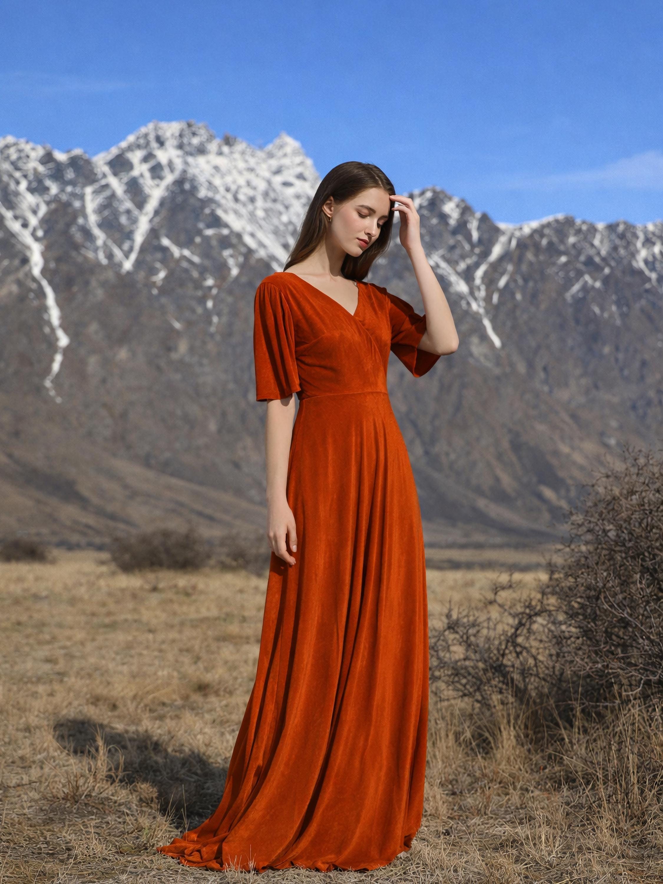 burnt orange velvet maternity dress Maternity Skye Velvet Dress | Made To Order Rosemary