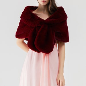 fur shawl with red dress