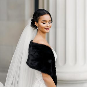 Women’s Faux Fur Shawl for Wedding & Formal Party, Long Fur Wrap for Bridesmaid, Bridesmaid Furs | Carnation