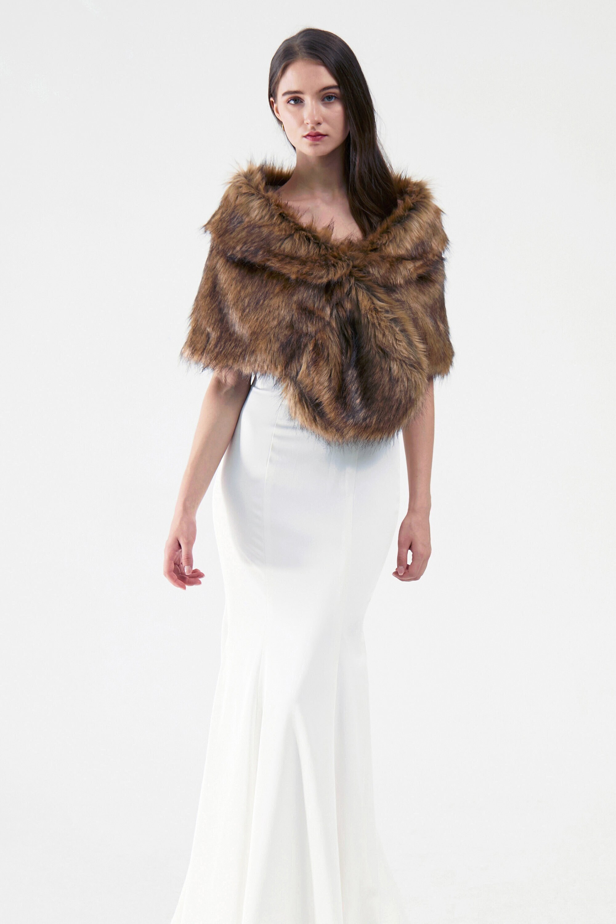 brown faux fur shawl