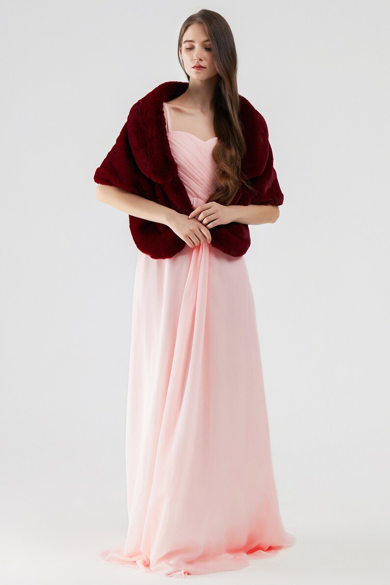 fur shawl with red dress