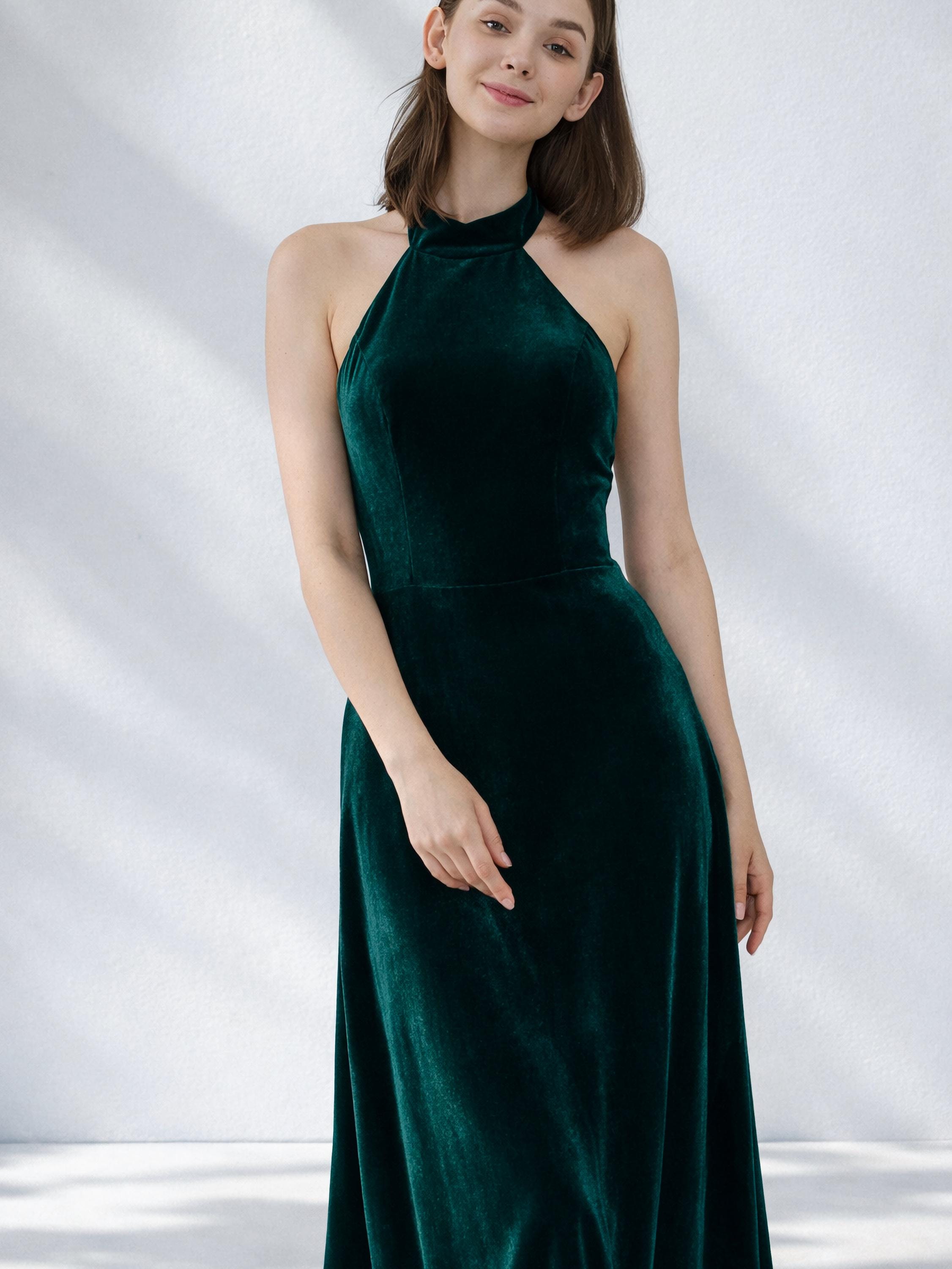 Green Velvet Halter Dress - Etsy
