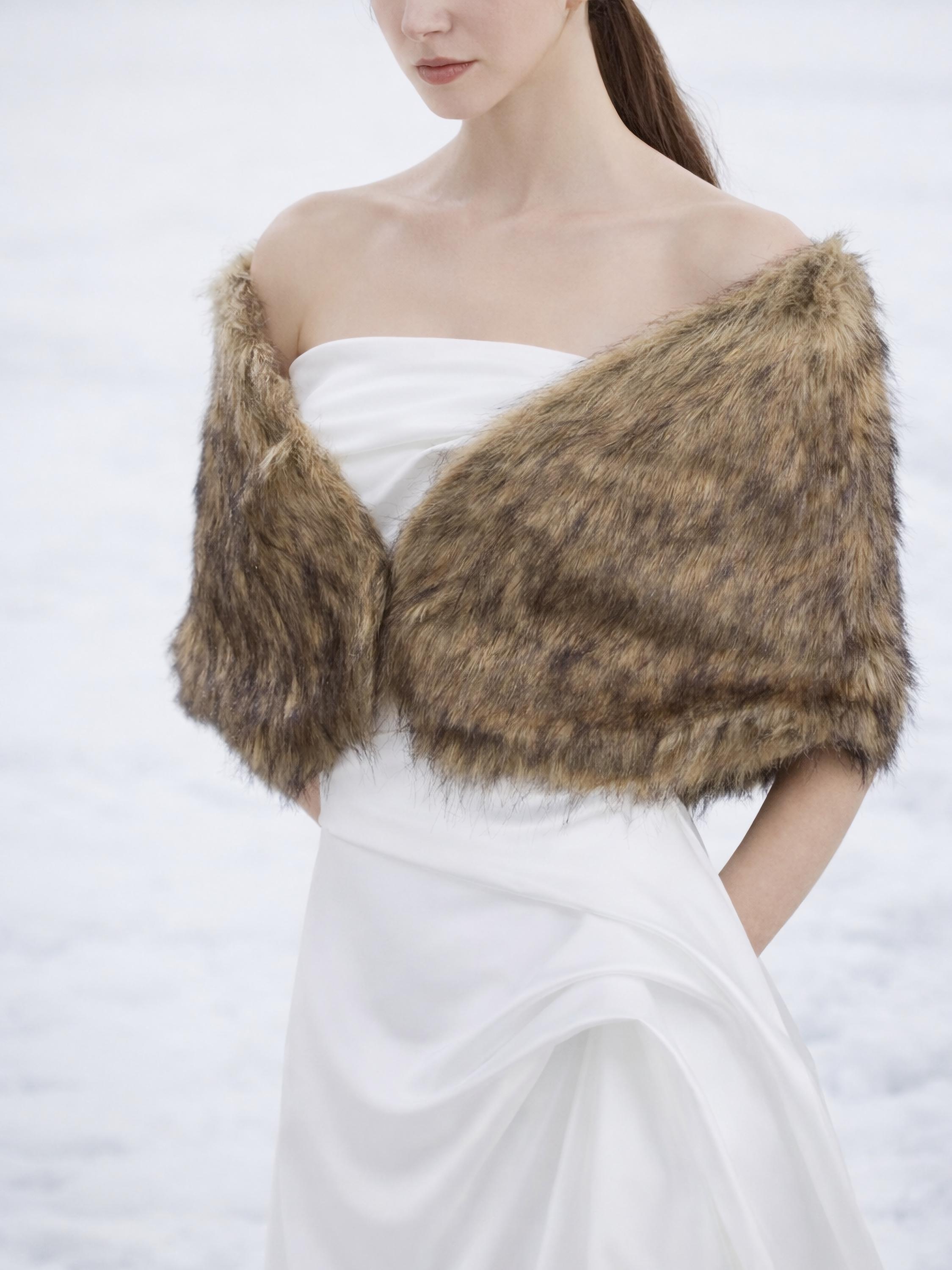 Brown Faux Fur Shawl Bridal Wedding Wrap Brown Faux Fur Shawl Bridal Wedding Wrap