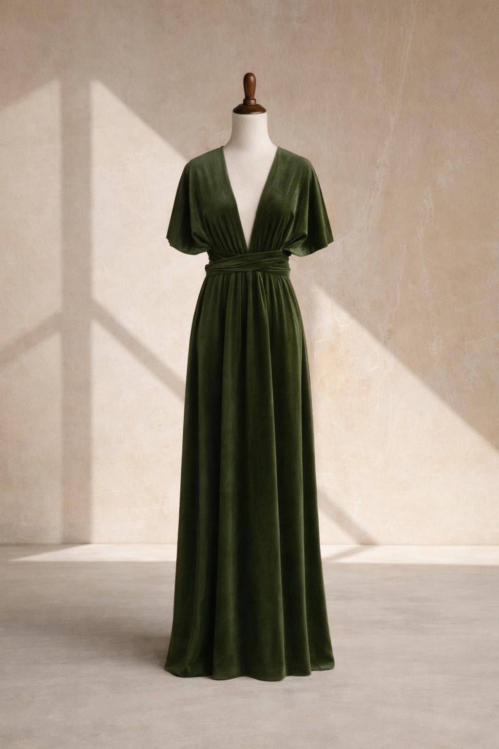 Olive Green Velvet Long Sleeve Dress - Etsy