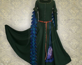 Cotehardie with tippets, court gothic dress; noble lady&#39;s kirtle, medieval gown with silk streamers, 14th-15th centuries