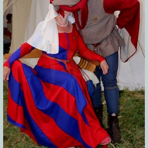 Striped cotehardie, gothic woman, heraldic gown, noble lady&#39;s kirtle, medieval wool dress, 14th-15th centuries