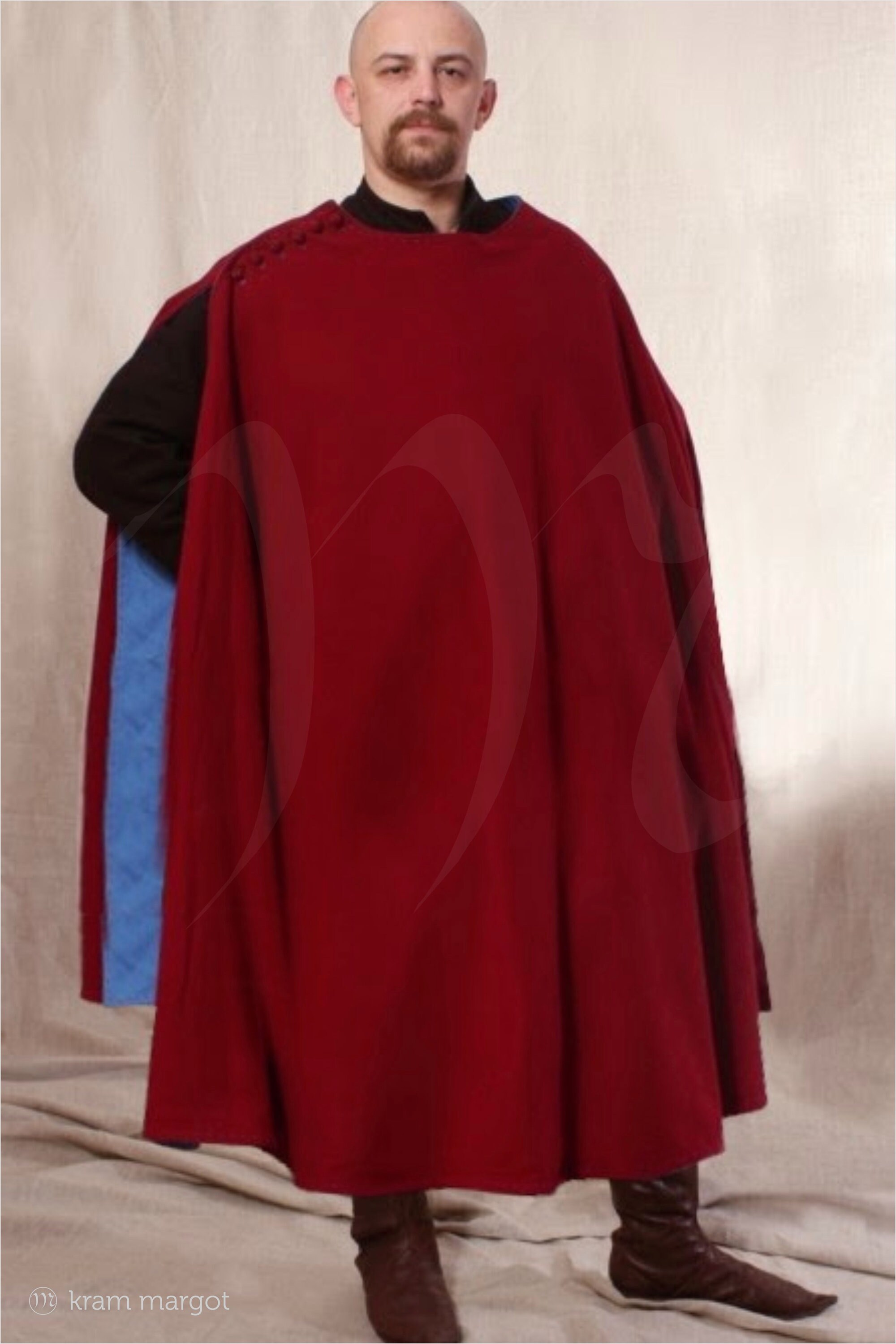 Long Wool Cloak, Medieval Coat, Gothic Pilgrim Cape, 13th-15th Centuries
