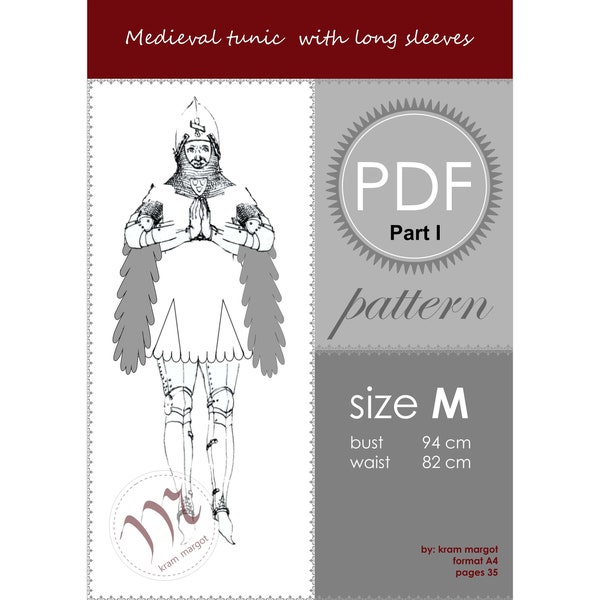 Medieval tunic with long sleeves, Waffenrock with dagges, PDF download, Sewing Pattern, DIGITAL PRODUCT