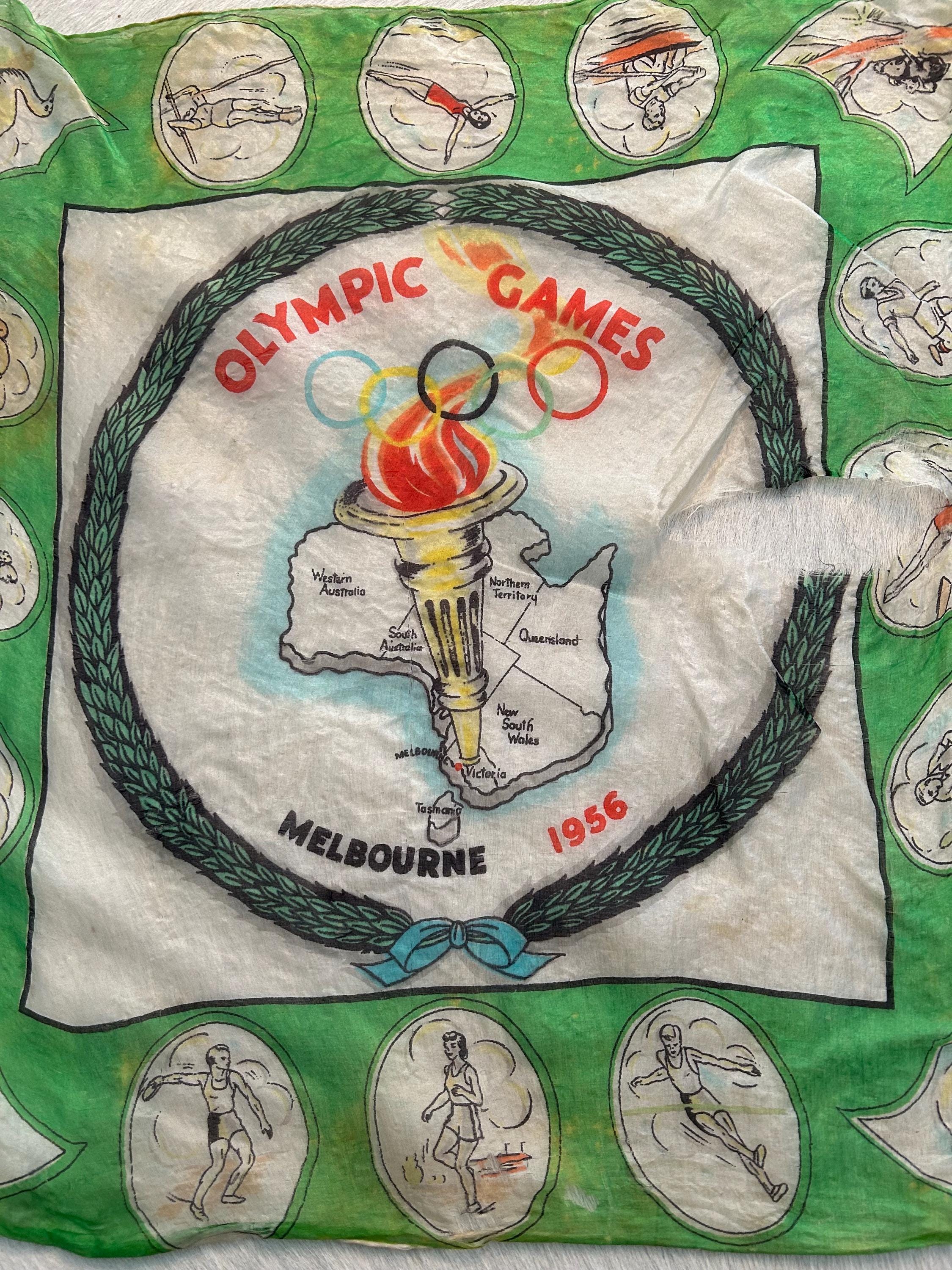 Souvenir Hand Rolled Tissue Silk Scarf From Melbourne 1956 Olympic