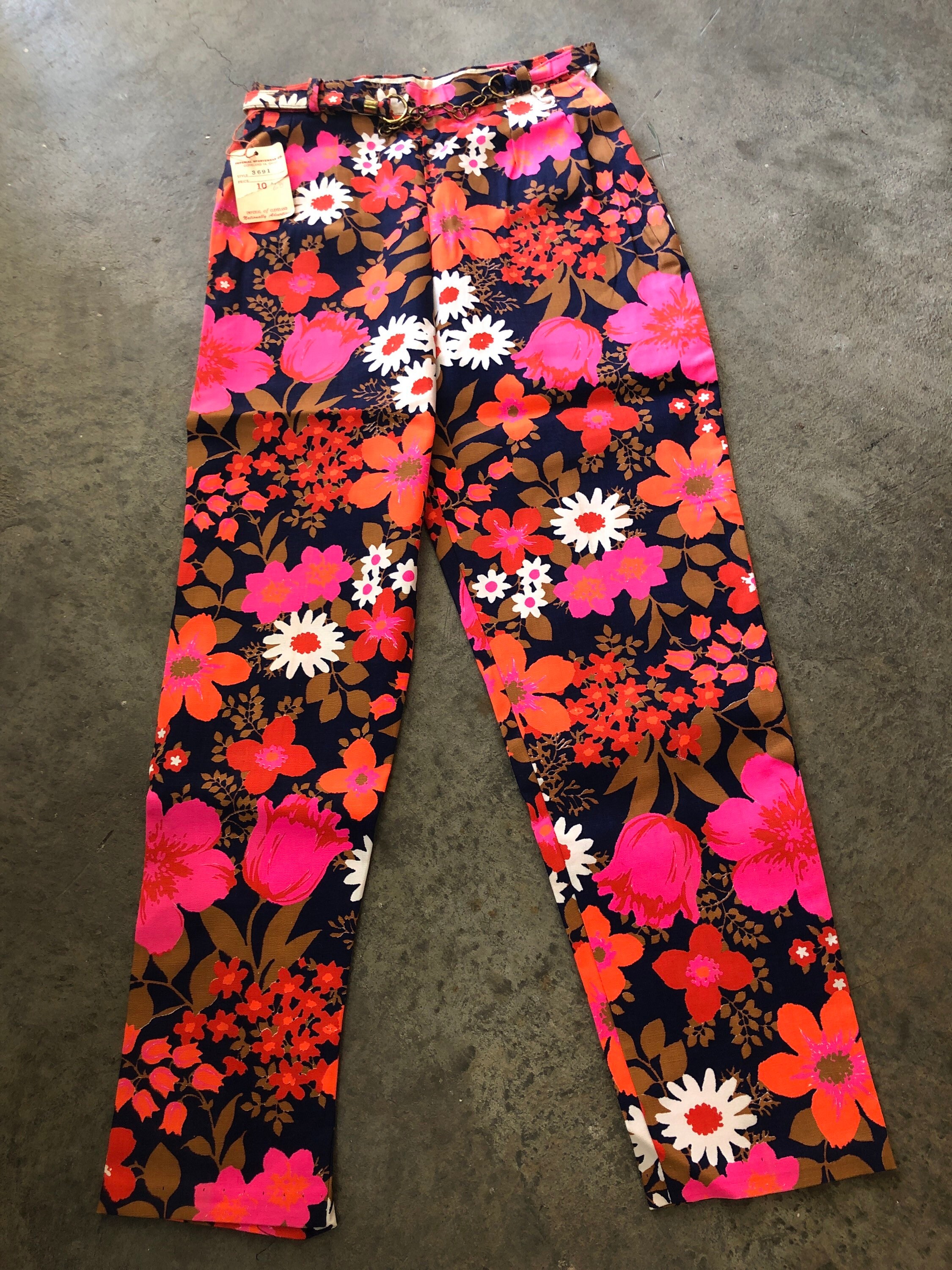 パンツ 80s dead stock flower pattern pants Vtg 80's Floral Pants | Deadstock Vintage High Waist