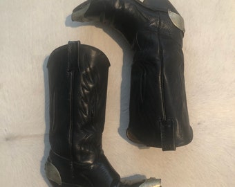 1980’s leather cowboy boots with silver heel and toe caps