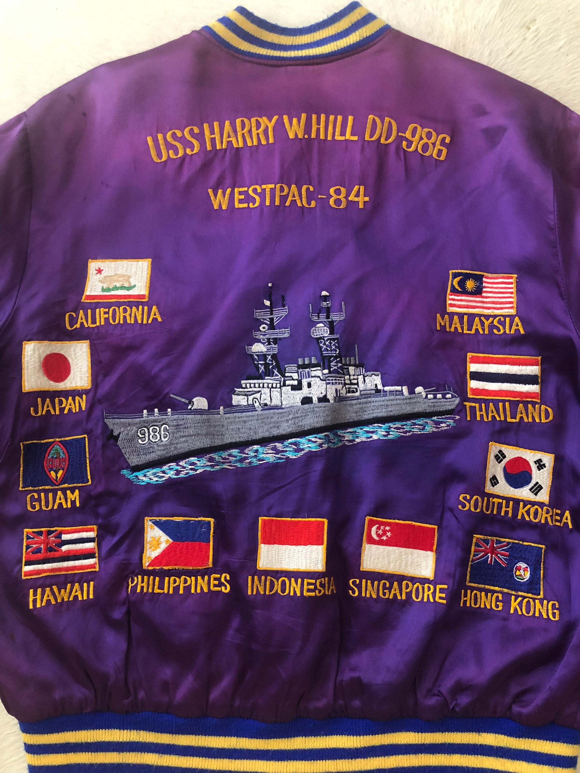 Purple Silk Embroidered Tour Jacket: USS Harry W. Hill DD-986