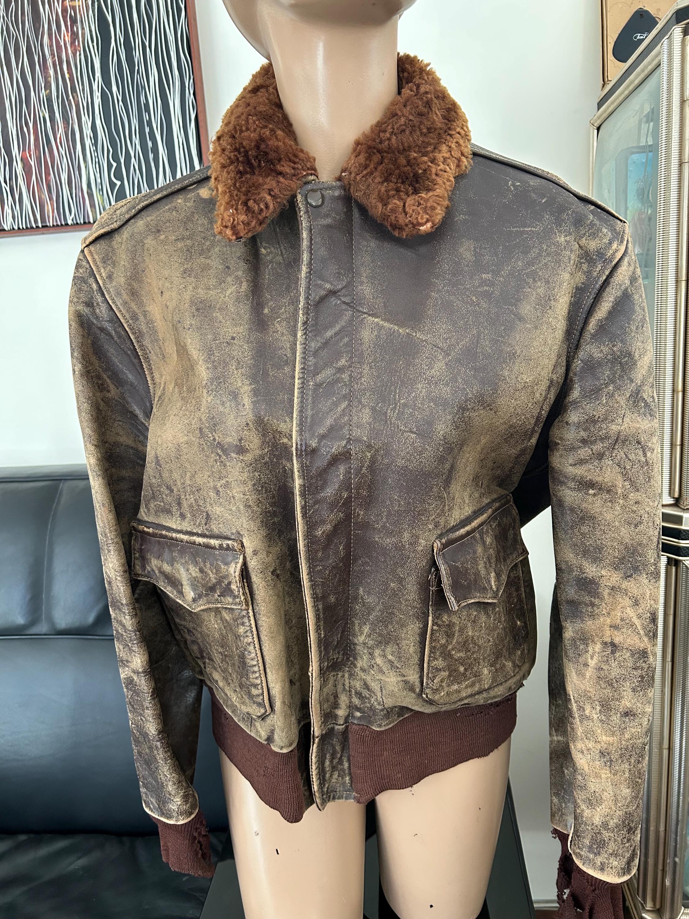 Vintage A2 Style Horsehide Leather Jacket, Patina, Talon Zip