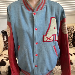 Vintage leather sleeve baseball jacket “A”