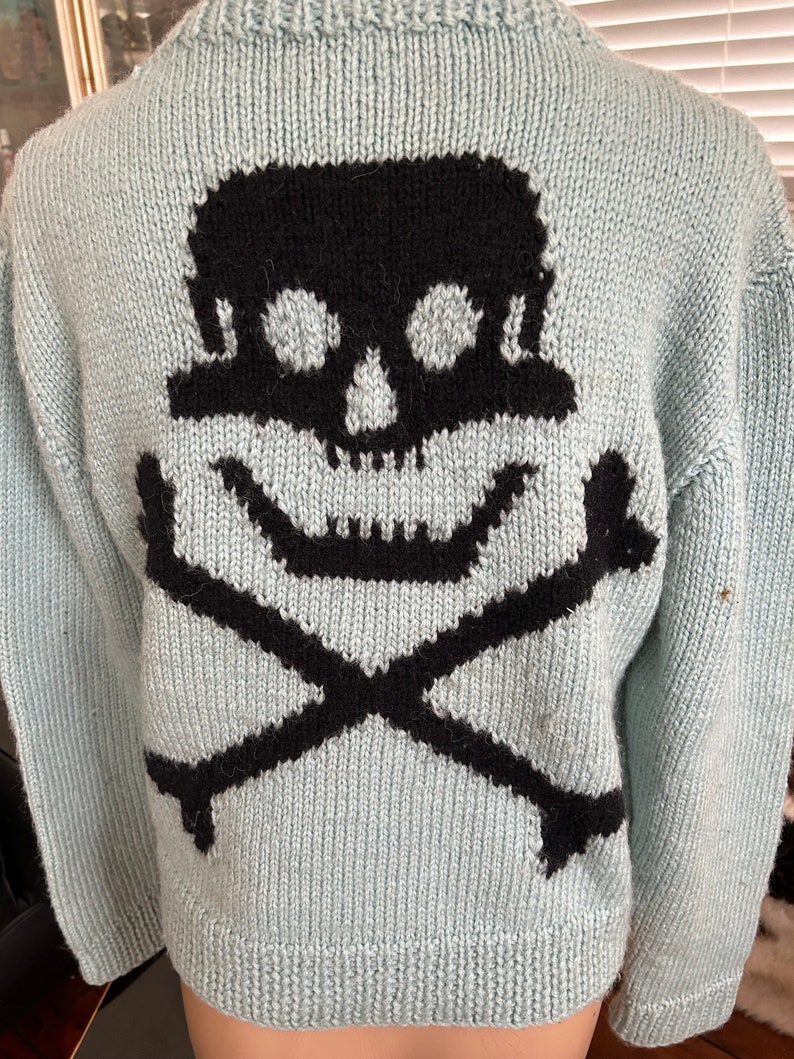 80’s Pale Blue Wool Hand Knit With Skull - Etsy