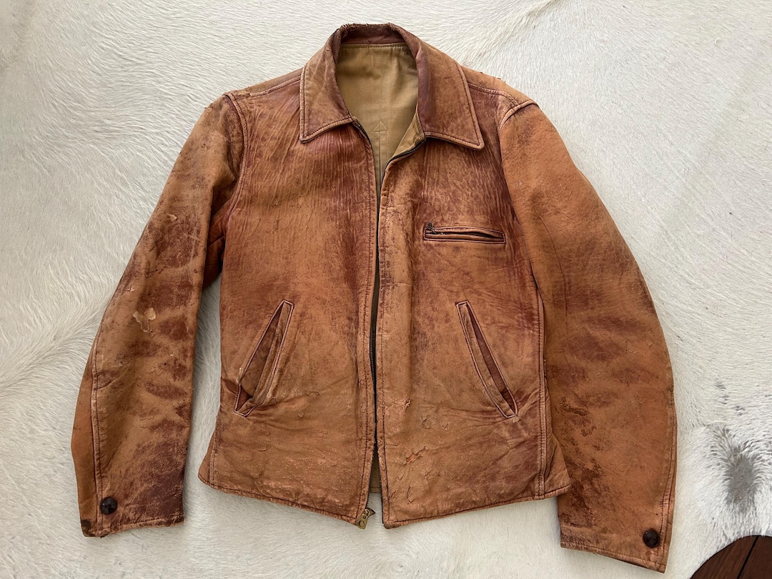ジャケット・アウター RARE Vintage Reversible Leather Jacket M Rare 30's/40's Reversible Jacket With Talon Zip. - Etsy