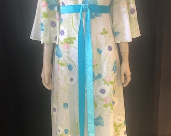 1960s Floral Maxi Dress, Alcorso Fabric, Bell Sleeves