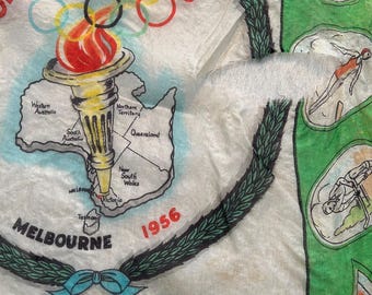 Souvenir Hand Rolled Tissue Silk Scarf From Melbourne 1956 Olympic
