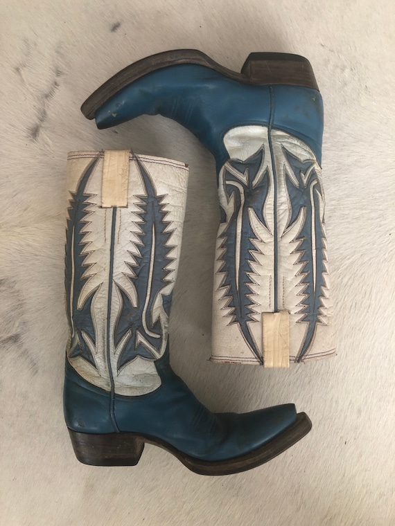 Blue and white boots best sale