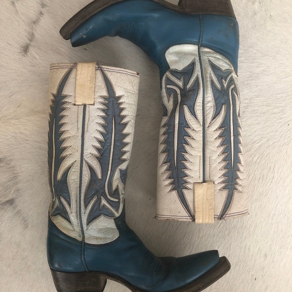 Stunning vintage custom made blue/ white boots