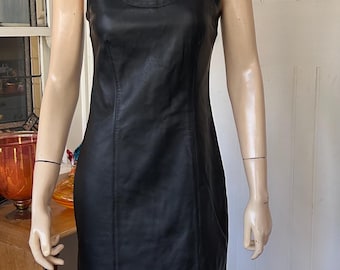 Black leather zip back dress