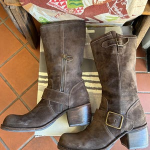 Brown suede biker boots