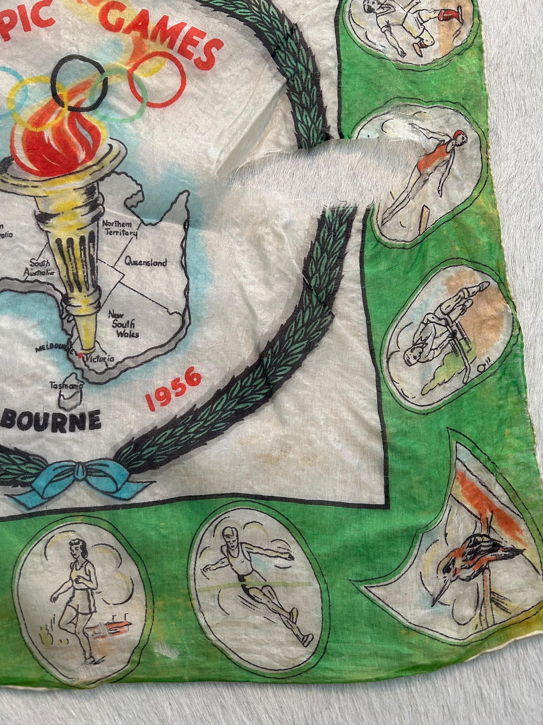 Souvenir Hand Rolled Tissue Silk Scarf From Melbourne 1956 Olympic