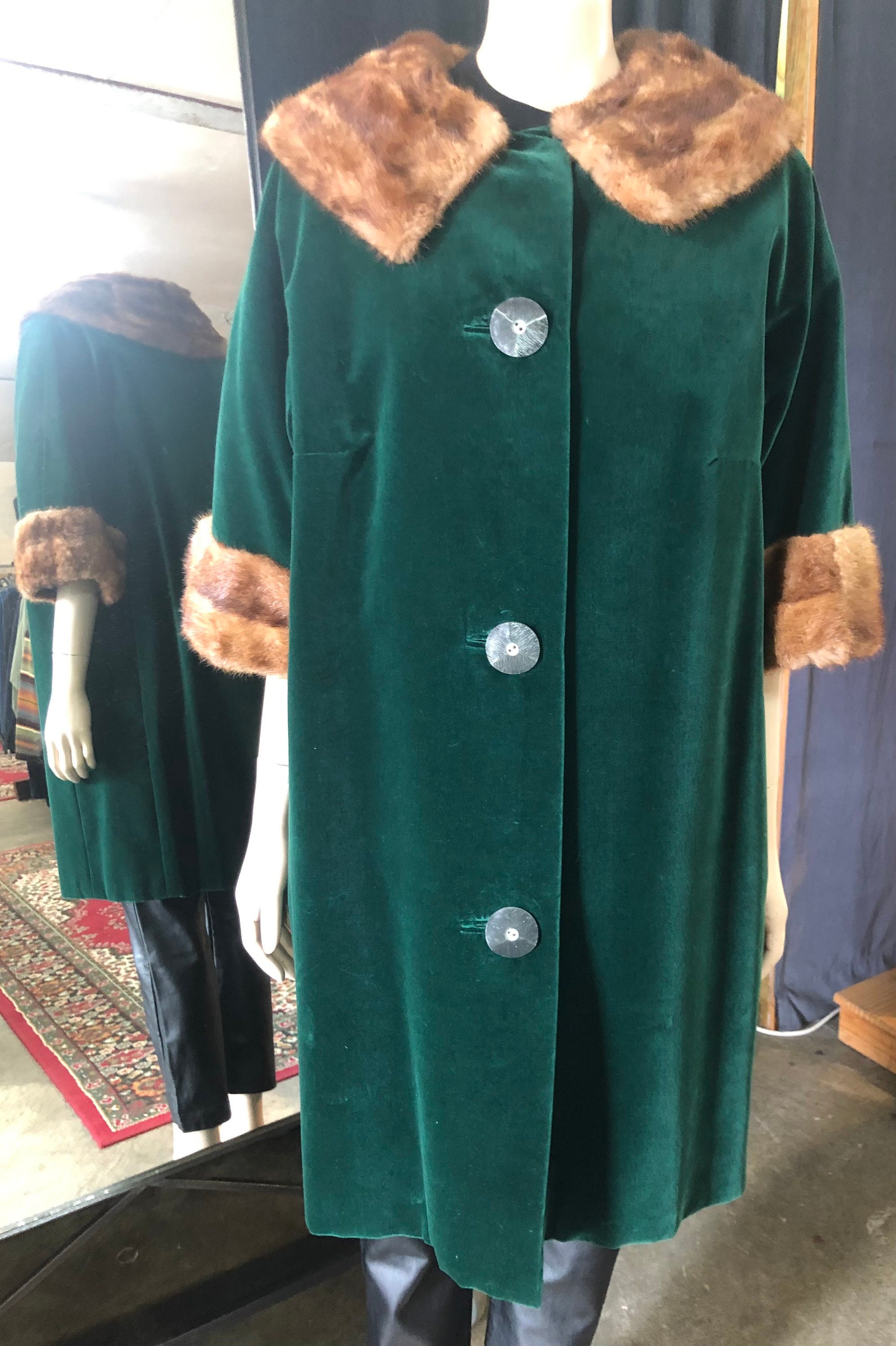 1960s Green Velvet Swing Coat, Fur Trim, Australian Custom Made - Etsy