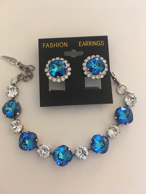 Bermuda blue Swarovski Crystals Bracelet and Earrings | Etsy Bermuda blue Swarovski Crystals Bracelet and Earrings | Etsy