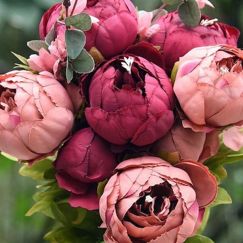 Fiveseasonstuff 1 Stem Country Barn Red Silk Peonies Etsy