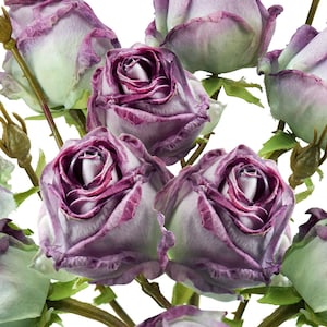 FiveSeasonStuff Dusty Purple Dried Look Real Touch Silk Roses Artificial Flowers