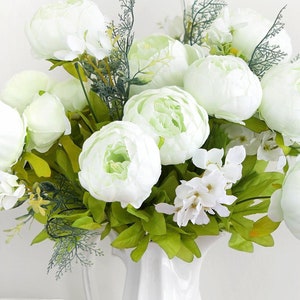 FiveSeasonStuff White Silk Peonies Artificial Flower Bouquet