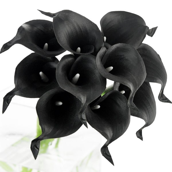 FiveSeasonStuff 10 Stems Real Touch (Black) Calla Lilies Artificial Flower Bouquet, Wedding, Bridal, Party, Home Décor DIY