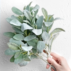 Sage Green Lamb&#39;s Ear Artificial Greenery Bush Plants 6 Stems