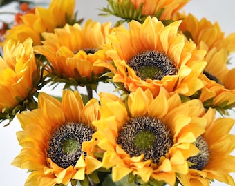 FiveSeasonStuff Artificial Sunflowers, Yellow Silk Flowers Bouquet (10 Single Stems)