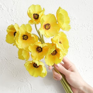 FiveSeasonStuff Real Touch Artificial Poppy Flowers Home Decoration Remembrance Day Yellow Flowers 10 Stems