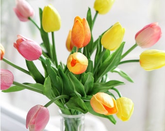 FiveSeasonStuff 15 Tiges de (Fleur festive) Real Touch Tulip Fleurs Artificielles Bouquet, Mariage, Mariée, Décoration intérieure, Vacances, Jardin DIY