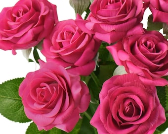 Hot Pink Real Touch Roses Silk Artificial Flowers ‘Petals Feel and Look like Fresh Roses' (10 Stems) FiveSeasonStuff Floral