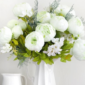 FiveSeasonStuff White Silk Peonies Artificial Flower Bouquet