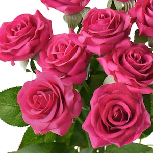 Hot Pink Real Touch Roses Silk Artificial Flowers ‘Petals Feel and Look like Fresh Roses&#39; (10 Stems) FiveSeasonStuff Floral