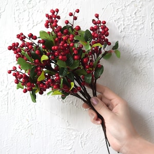 Versatile Artificial Holly Red Berry Stems: Set of 10 for Stunning Decor  Fiveseasonstuff Floral 