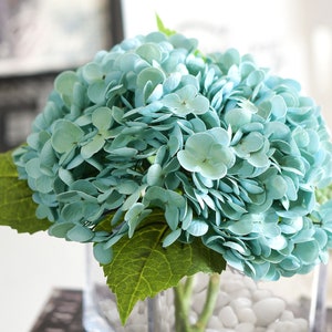 FiveSeasonStuff Bermuda Blue Real Touch Petals and Leaves Artificial Hydrangea Flowers Long Stem Floral Arrangement | 2 Stems